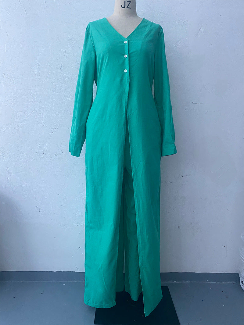 Women's Summer Solid Color Long Sleeve Sexy Fashion Jumpsuits