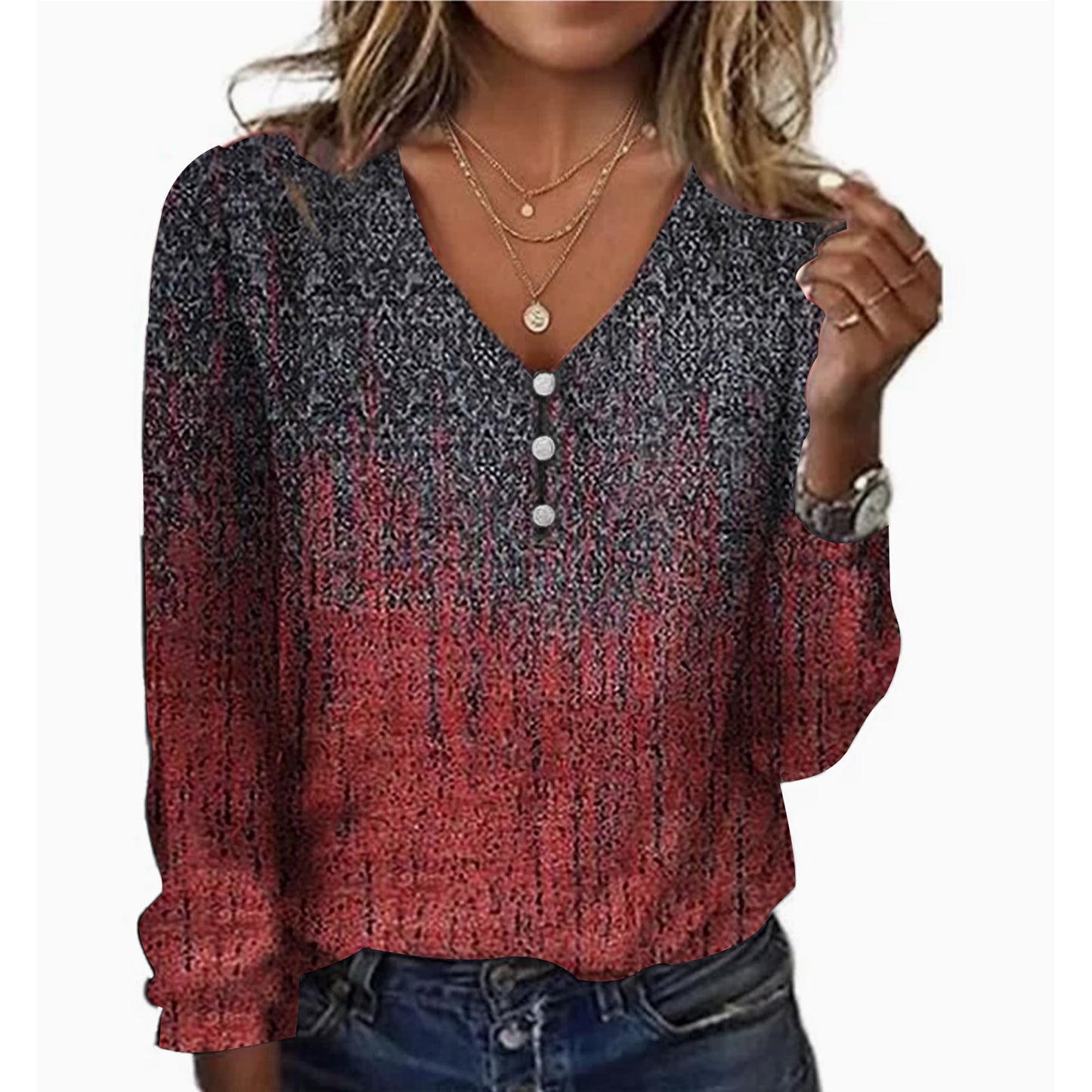 Starry Sky Pearl Button Long Sleeve Women's T-shirt