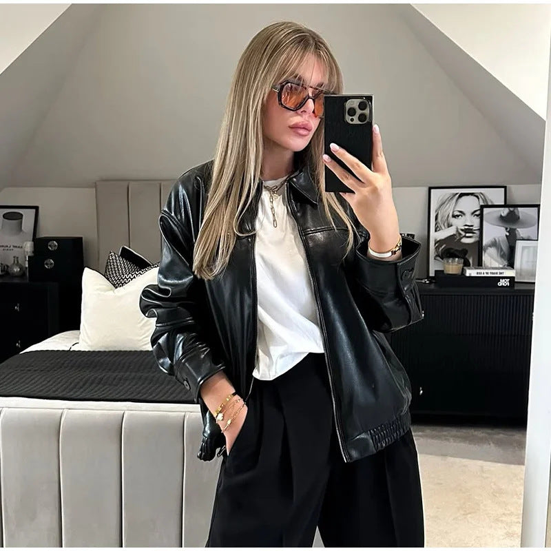 Women's Trendy Wild Faux Leather Bomber Jackets
