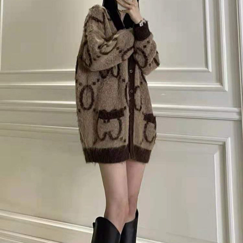 Lazy Letter Jacquard Loose-fitting Knitted Imitation Sweaters