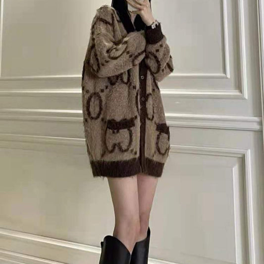Lazy Letter Jacquard Loose-fitting Knitted Imitation Sweaters