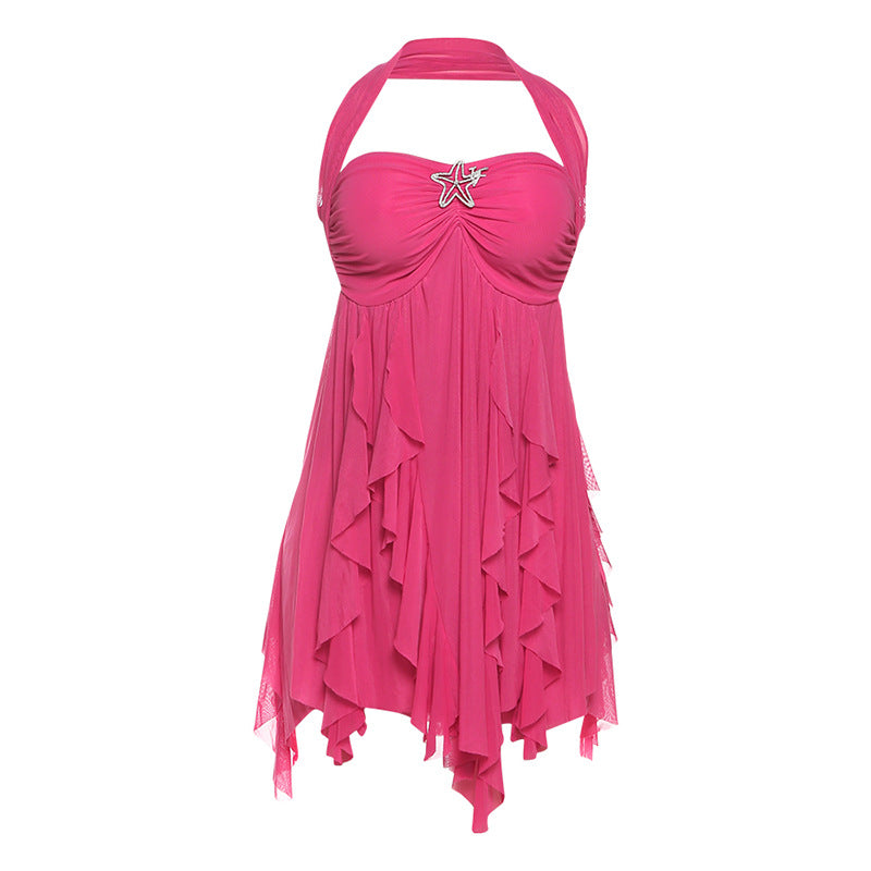 Women's Summer Sexy Halter Backless Irregular Dress Dresses