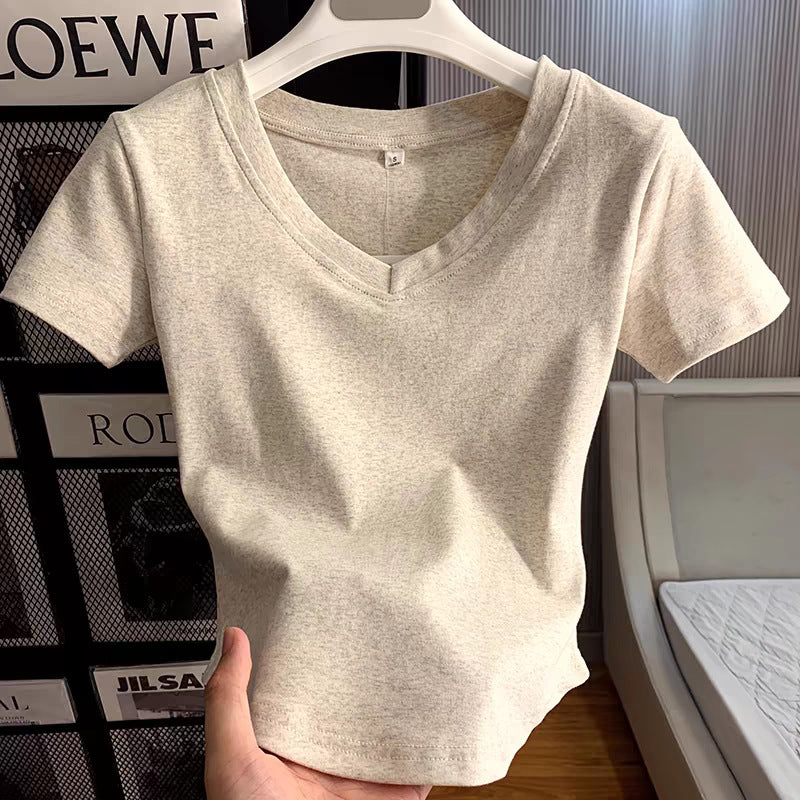 Women's Cotton White Round Neck Shoulder Short-sleeved Tops