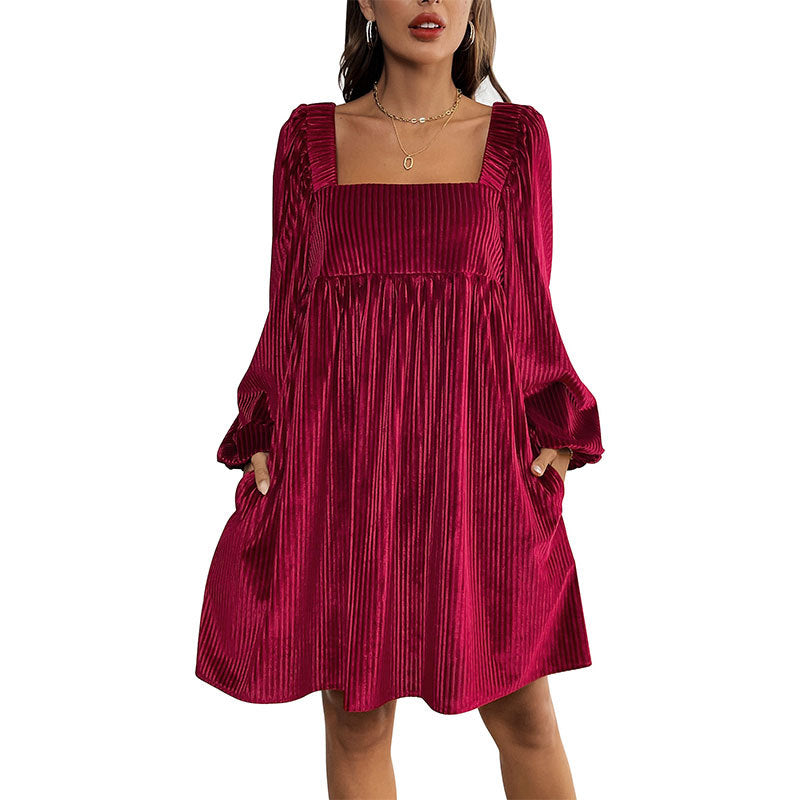 Party Texture Clothes Veet Square Collar Dresses