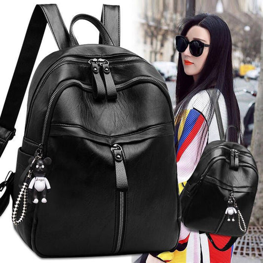 Women's Soft Leather Textured Large Capacity Leisure Backpacks