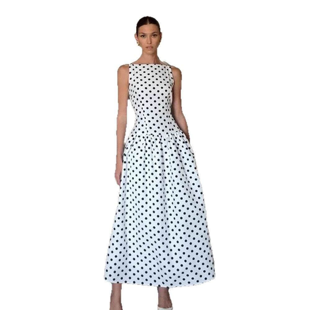 Desire Sleeveless Polka Dot Slim Dress Vests