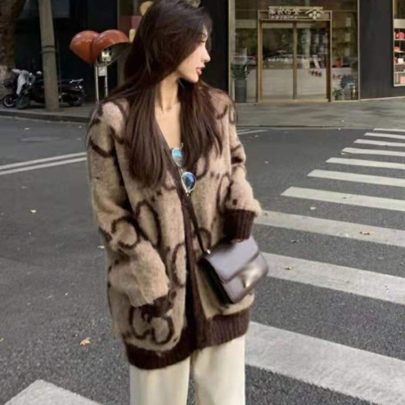 Lazy Letter Jacquard Loose-fitting Knitted Imitation Sweaters
