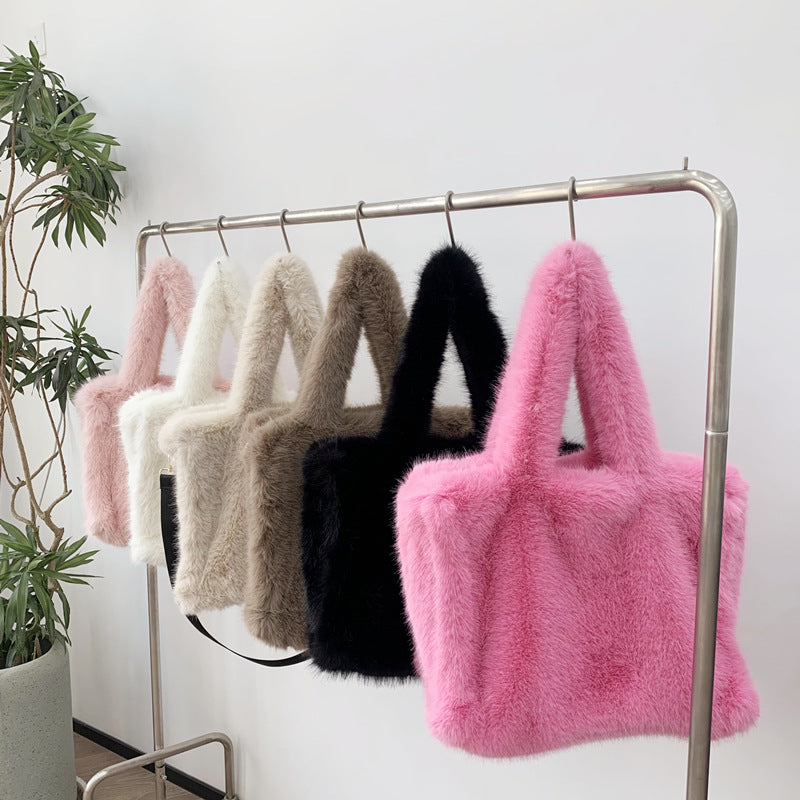 Large Capacity Imitation Fox Fur Portable Plush Handbags