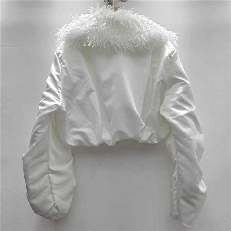 Street Winter Niche Hot Lamb Fur Collar Drawstring Belt Coats