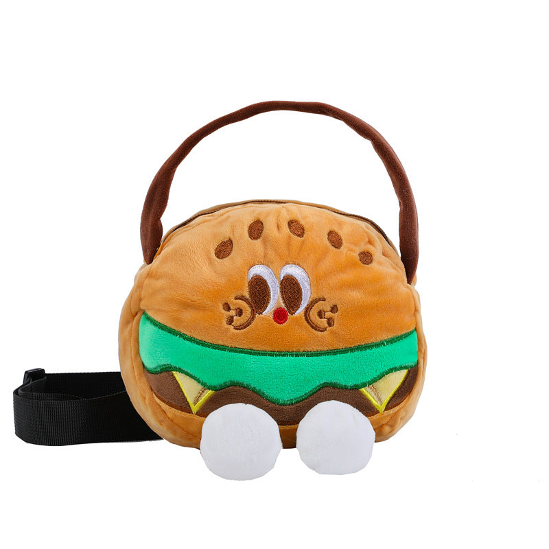 Women's Plush Cute Toast French Fries Hamburger Crossbody Bags