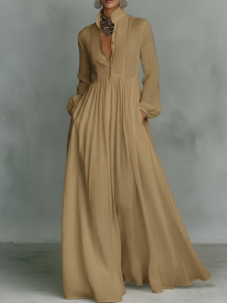 French Style Slimming Long Sleeve Pleated Elegant Retro Casual Dress
