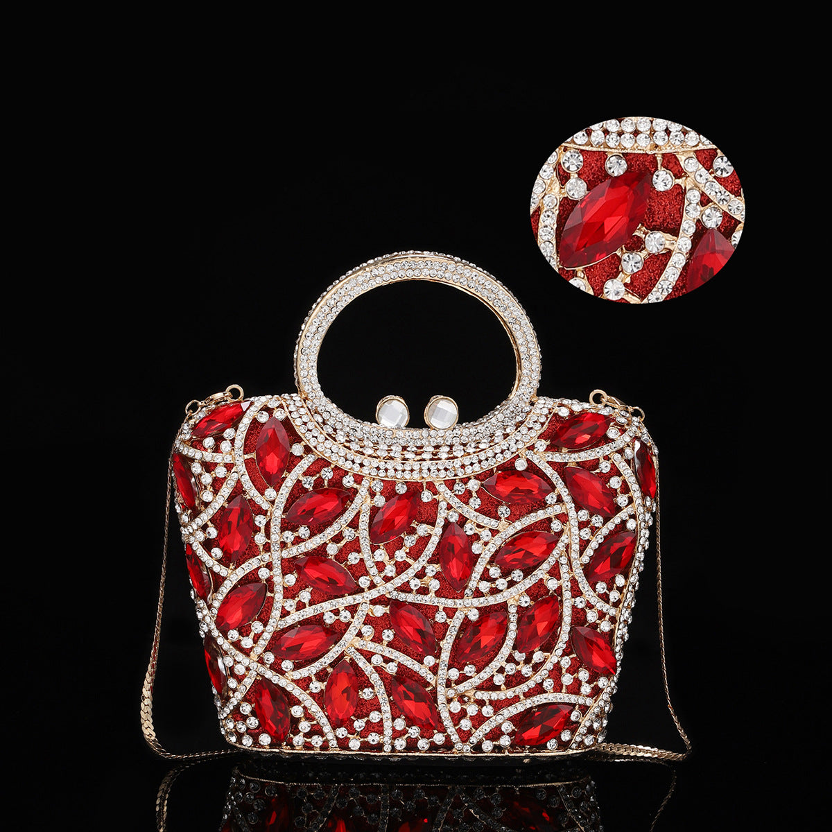 Shiny Champagne Bottle Rhinestone Bow Crystal Chain Evening Bags