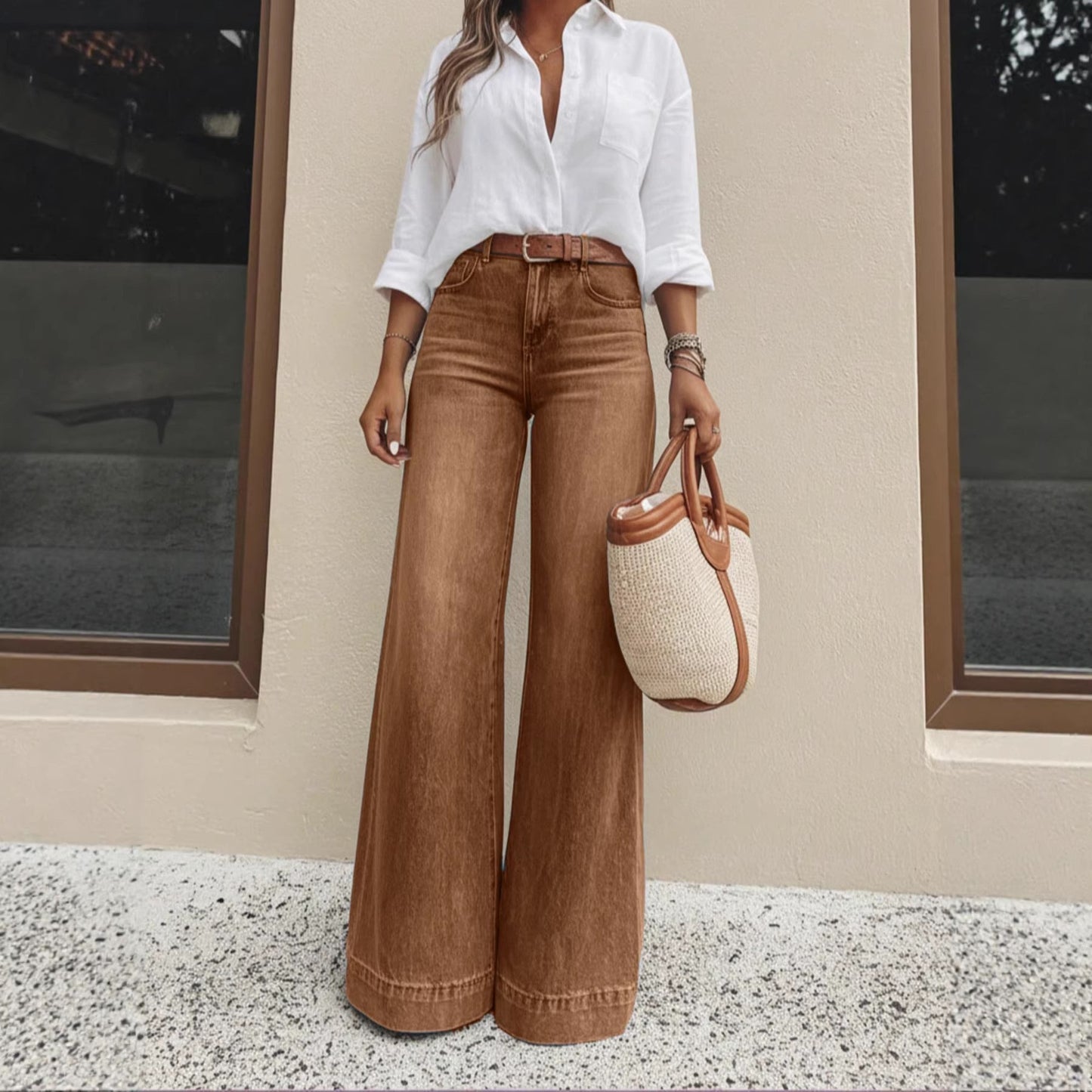 Fashion Retro Washed Wide Leg Loose Slimming Jeans