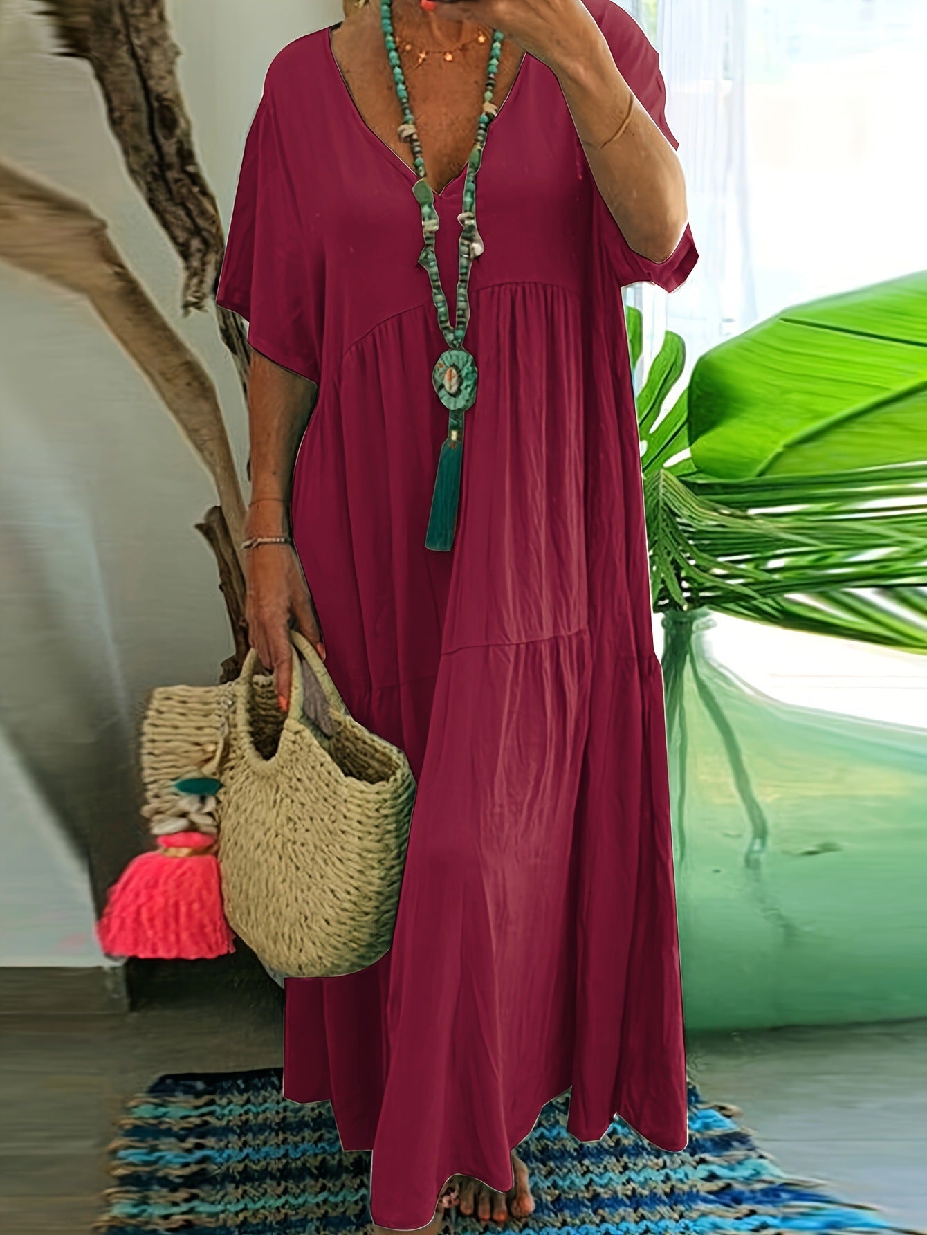 Women's Solid Color Loose Sleeve Large Swing Shorts