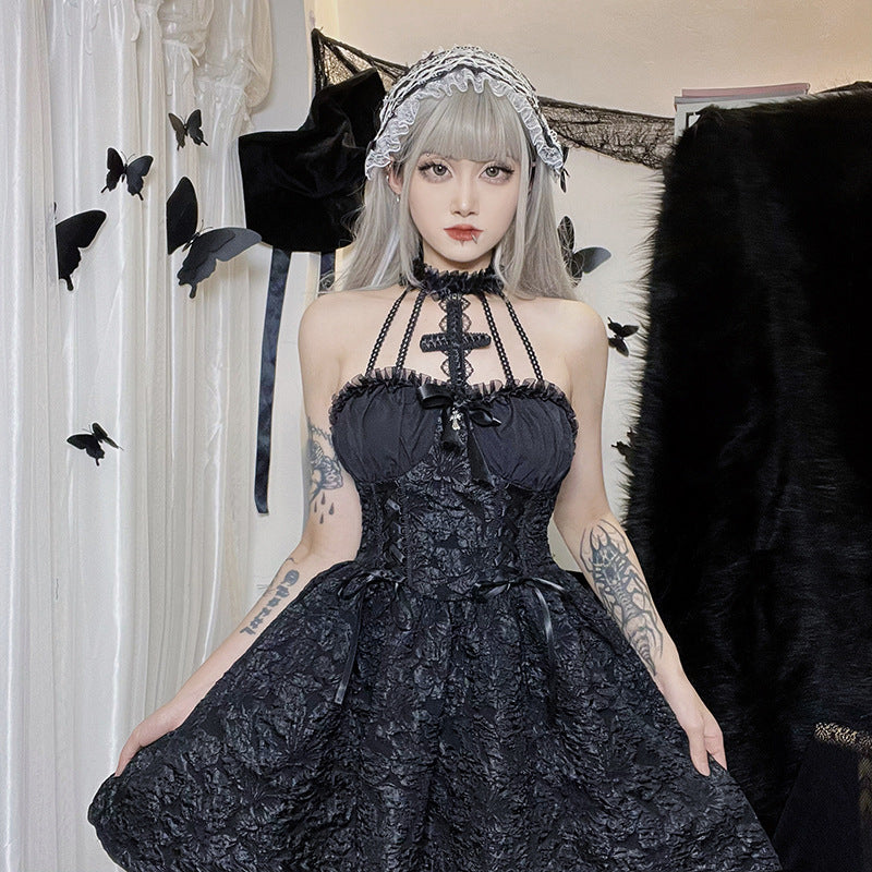 Women's Halloween Pleated Dress Summer Design Cross Halter Dresses
