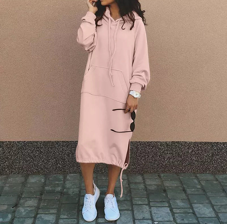 Women's Simple Fashion Street Long Pocket Hooded Drawstring Women's Sweater, Sweater
