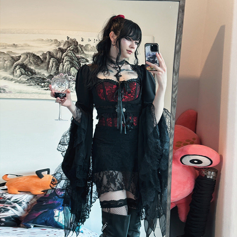 Women's Dark Goth Style Irregular Waistcoat Lace Blouses