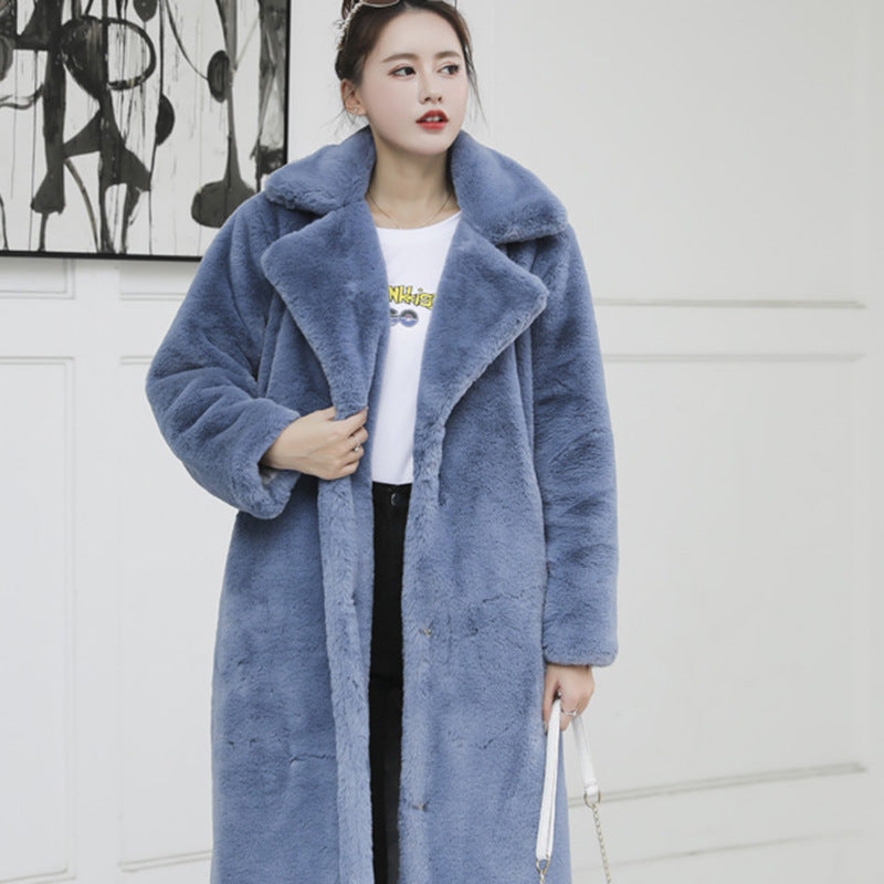 Women's Winter Faux Rabbit Fur Lengthened Knee-length Coats