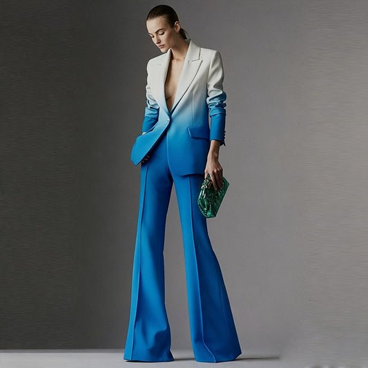 Fashionable Temperament Gradient Color Slim Flared Suits