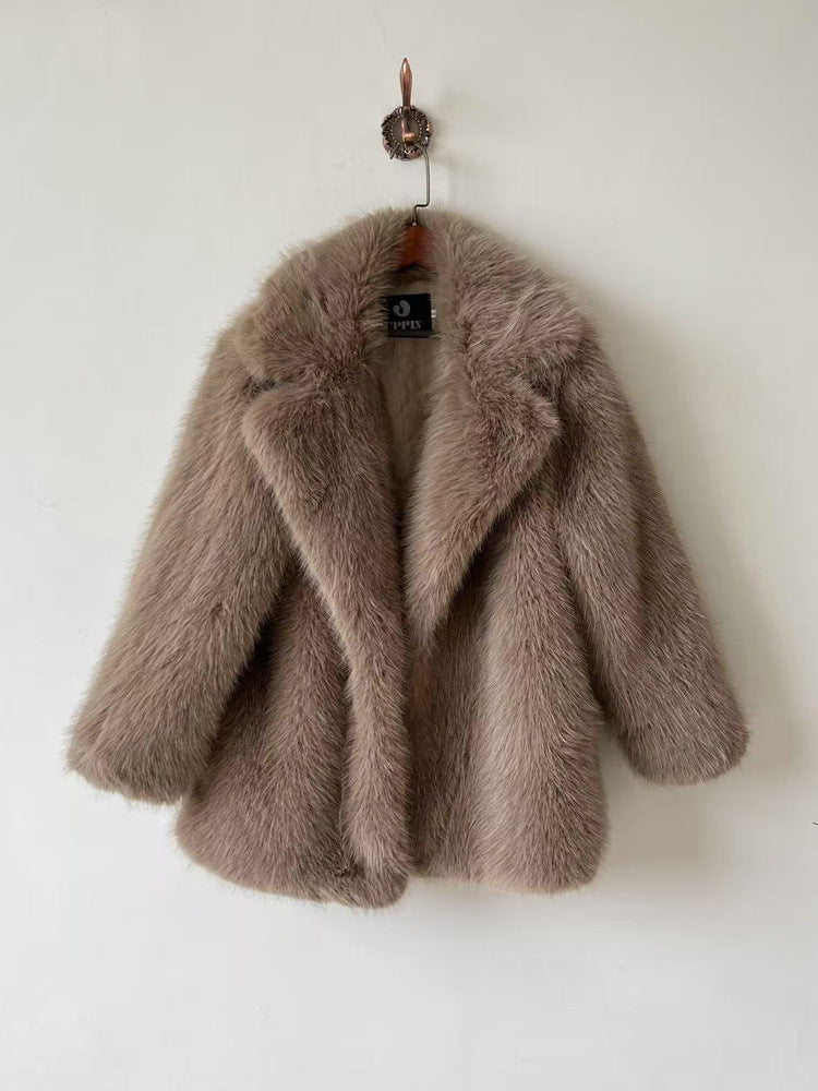 Women's Fur Warm Collar Imitation Overcoat Mid-length Coats