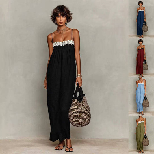 Women's Summer Lace Stitching Casual Strap Dress