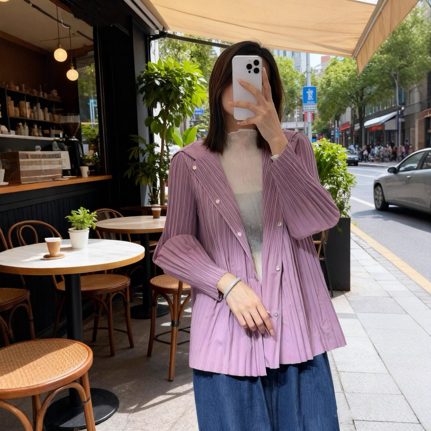 Women's Pleated Trench Fashionable Hooded Button Casual Coats