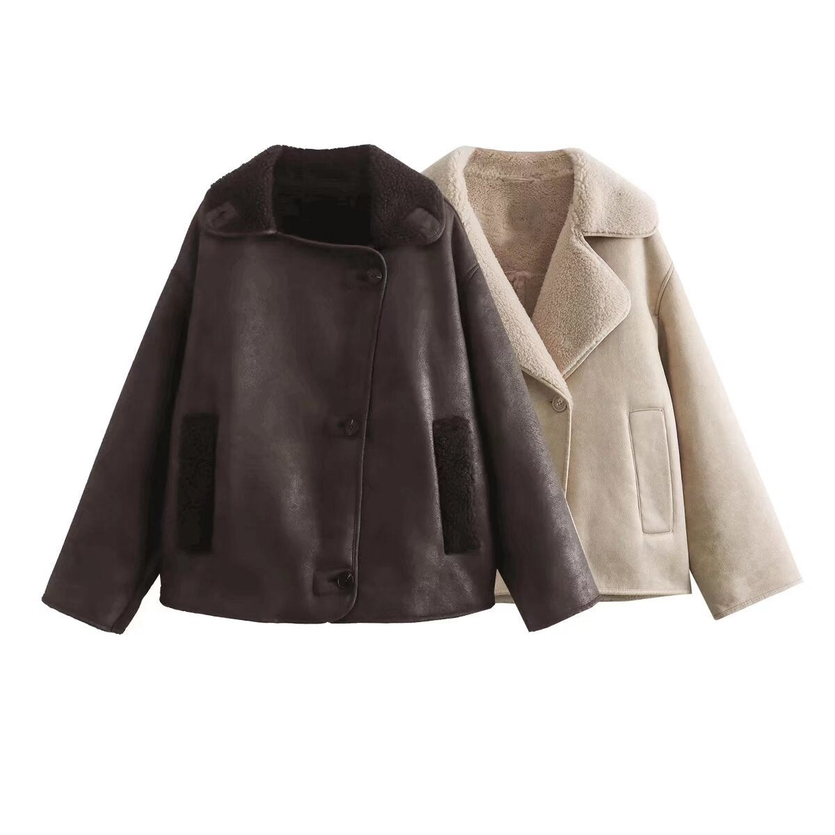 Women's Elegant Lapel Bronzing Double-sided Pocket Jackets