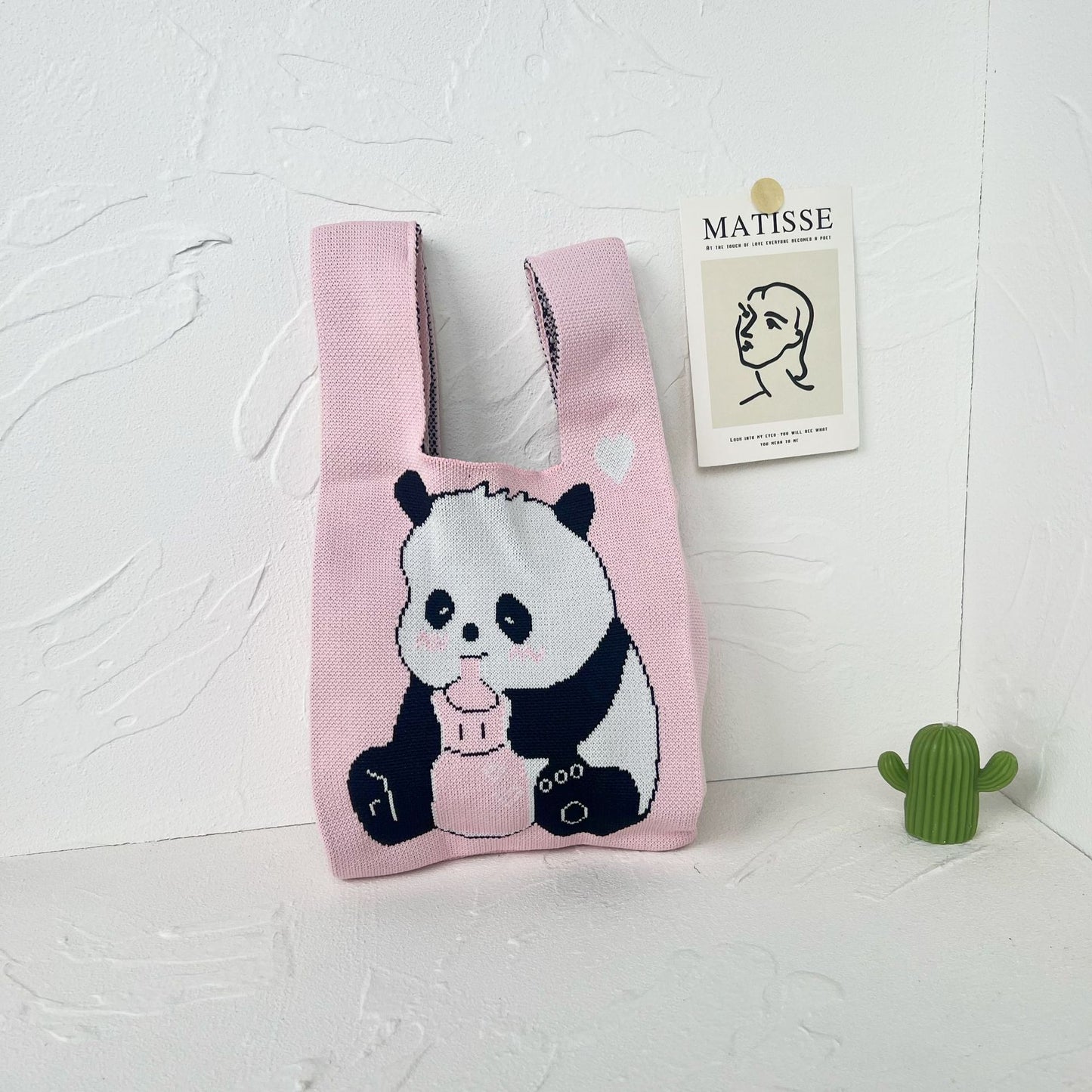 Women's High-grade Panda Knitted Polyester Knit Phone Bags