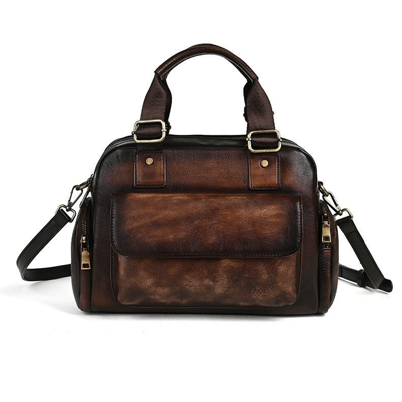 Women's First Layer Cowhide Large Capacity Handmade Brushed Crossbody Bags