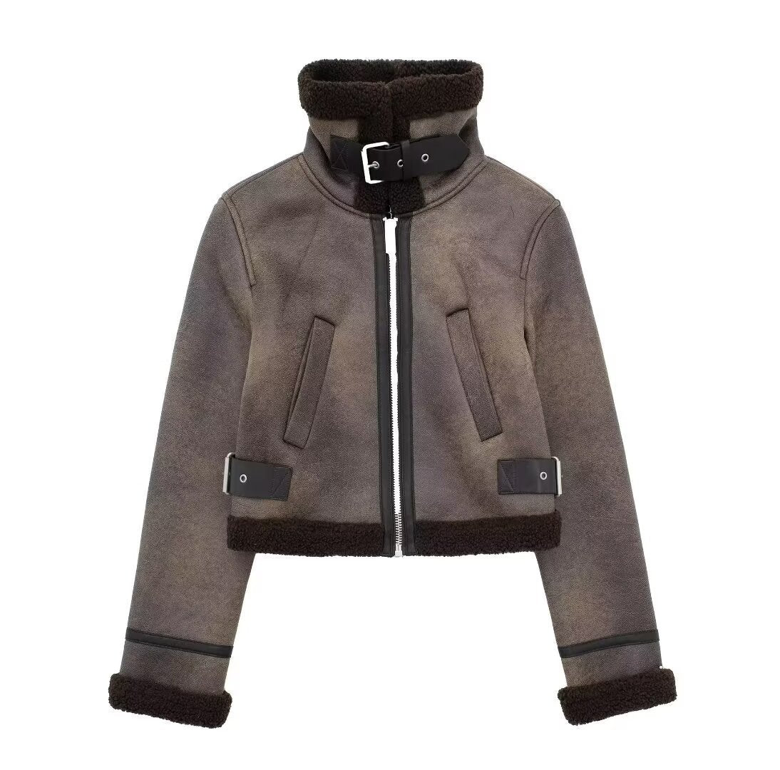 Women's Autumn Retro Seam Distressed Double-sided Coats