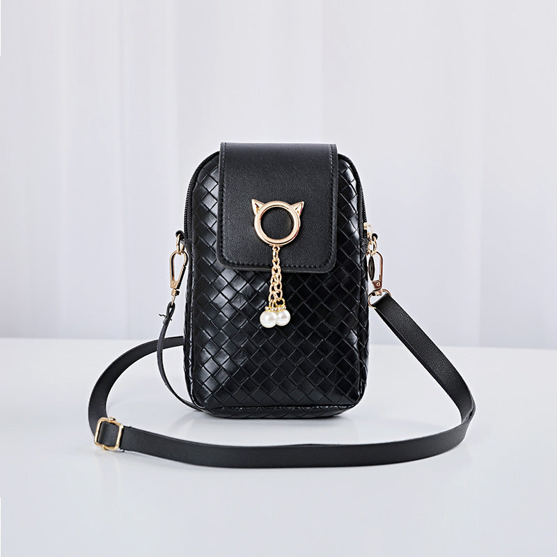 Women's Korean Style Mobile Woven Pearl Tassel Phone Bags