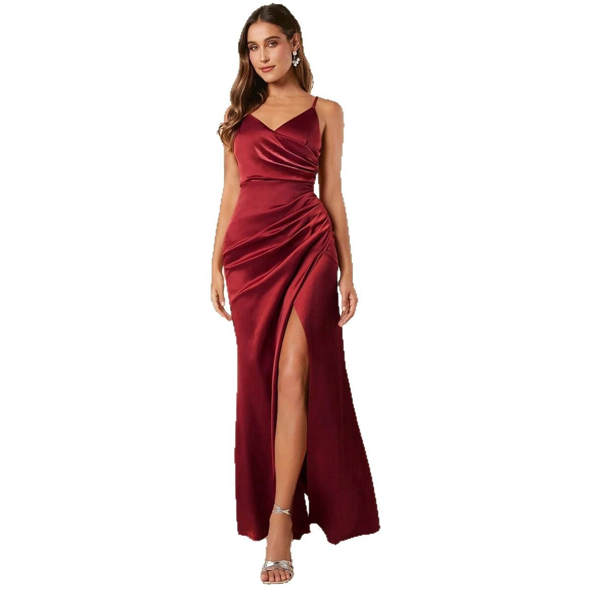 Women's Satin Suspender Dress Sexy Pleated Bridesmaid Skirts