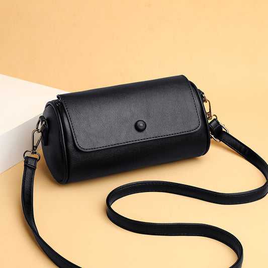 Women's Soft Leather Solid Color Cylinder Shoulder Bags