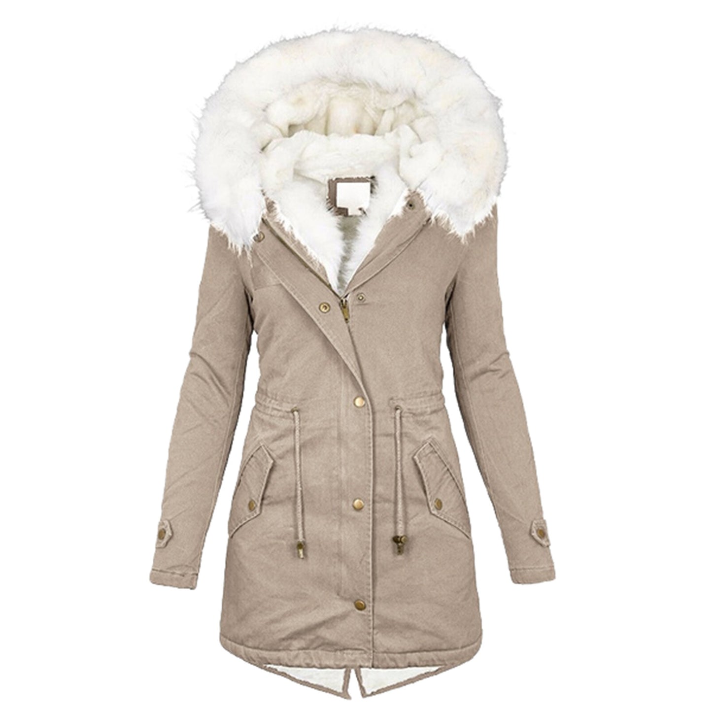 Women's Large Hooded Fur Collar Cinched Thickening Coats