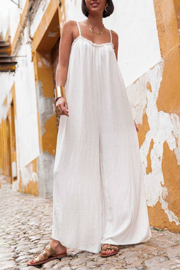 Women's Linen Sling Backless Loose-fitting Vacation Style Women's Jumpsuit/clothing