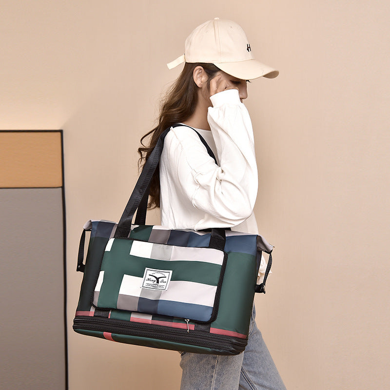 Wet Separation Fashion Plaid Short-distance Portable Travel Bags