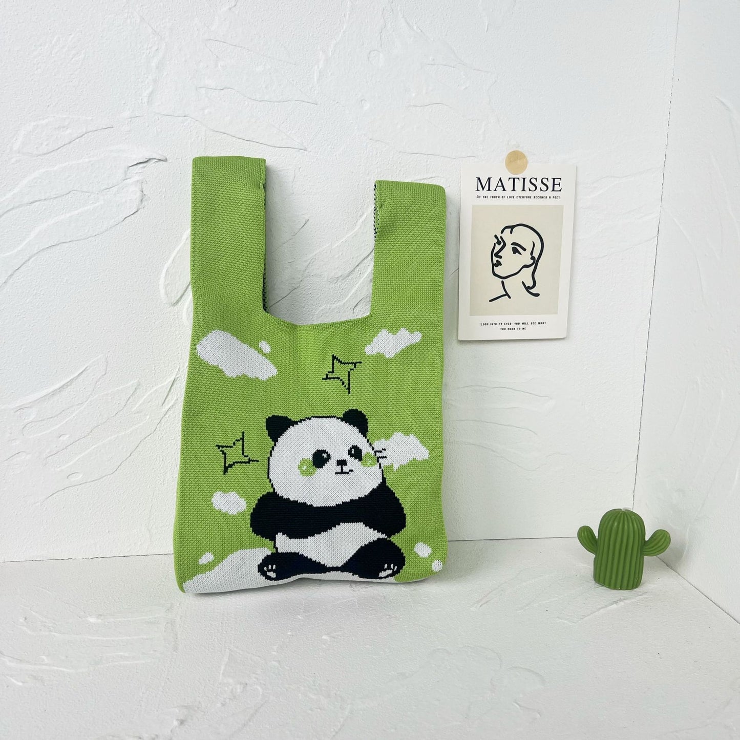 Women's High-grade Panda Knitted Polyester Knit Phone Bags