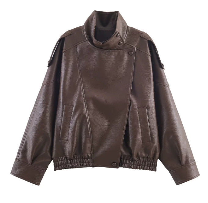 Women's Fashion Stand Collar Imitation Leather Jackets