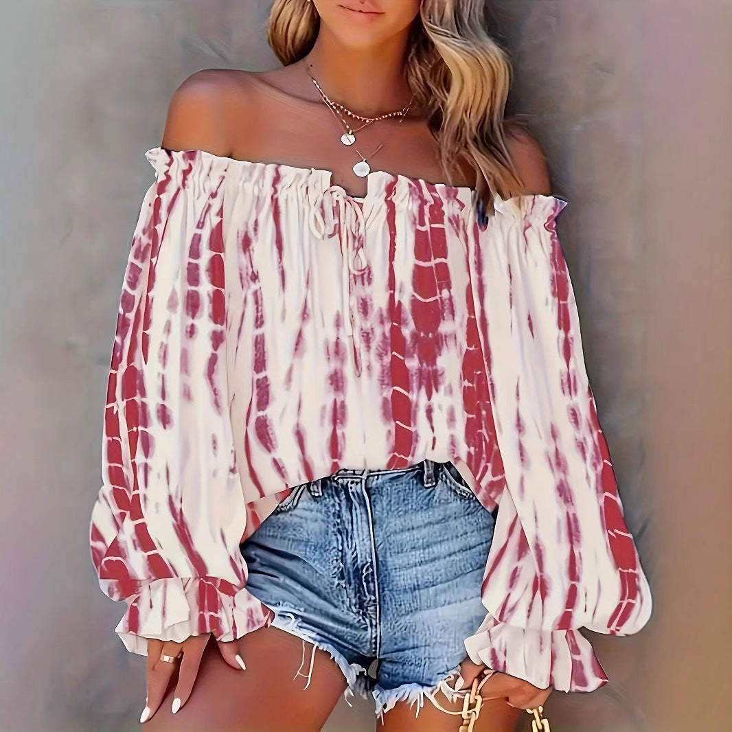 Women's Independent Printed Contrast Color Puff Sleeve Women's T-shirt