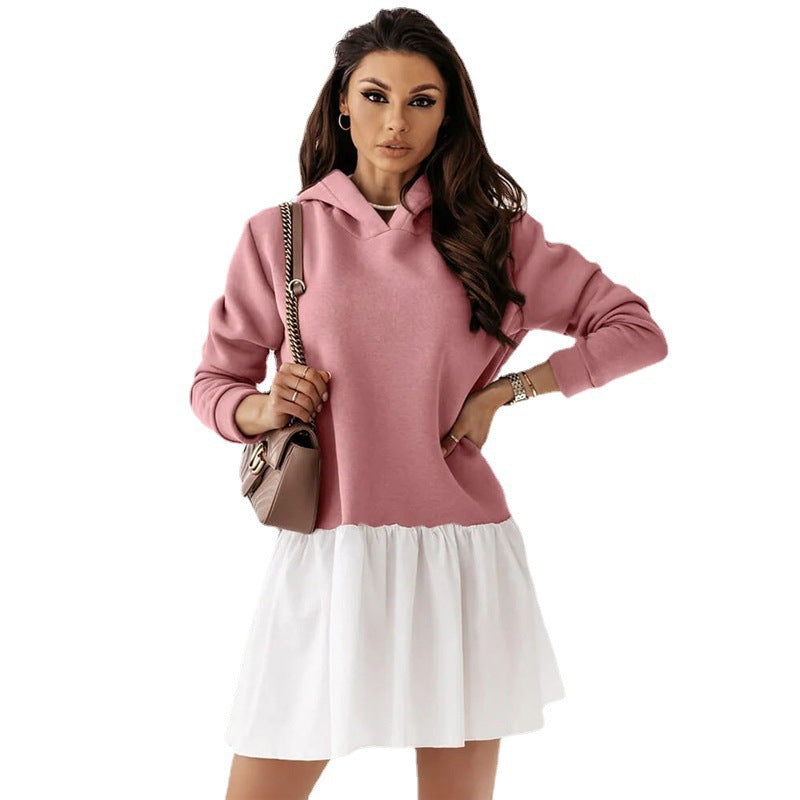 Pretty Women's Spring Pullover Hooded Patchwork Dress