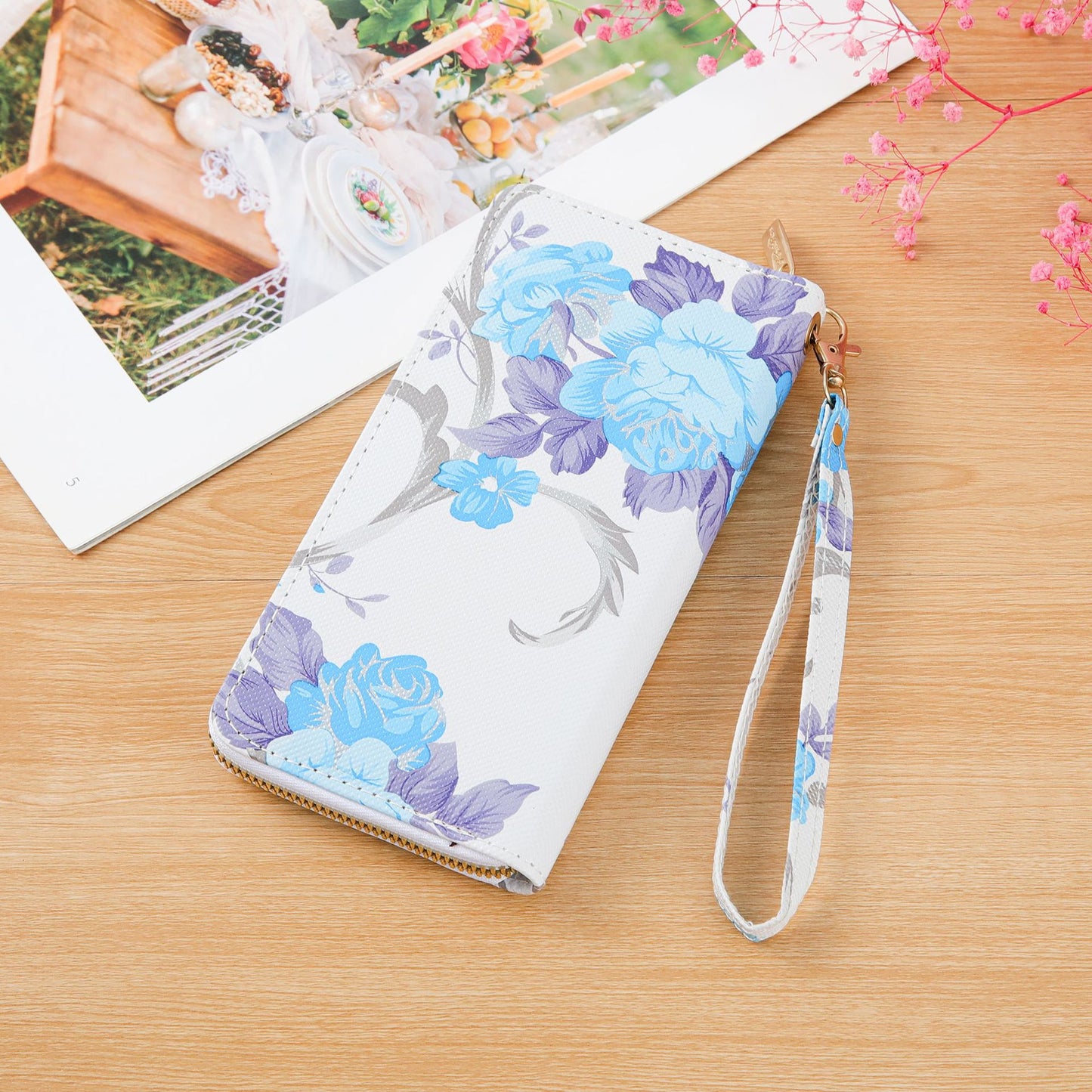 Women's Long Single-layer Printed Rose Mobile Clutch Ladies Wallets