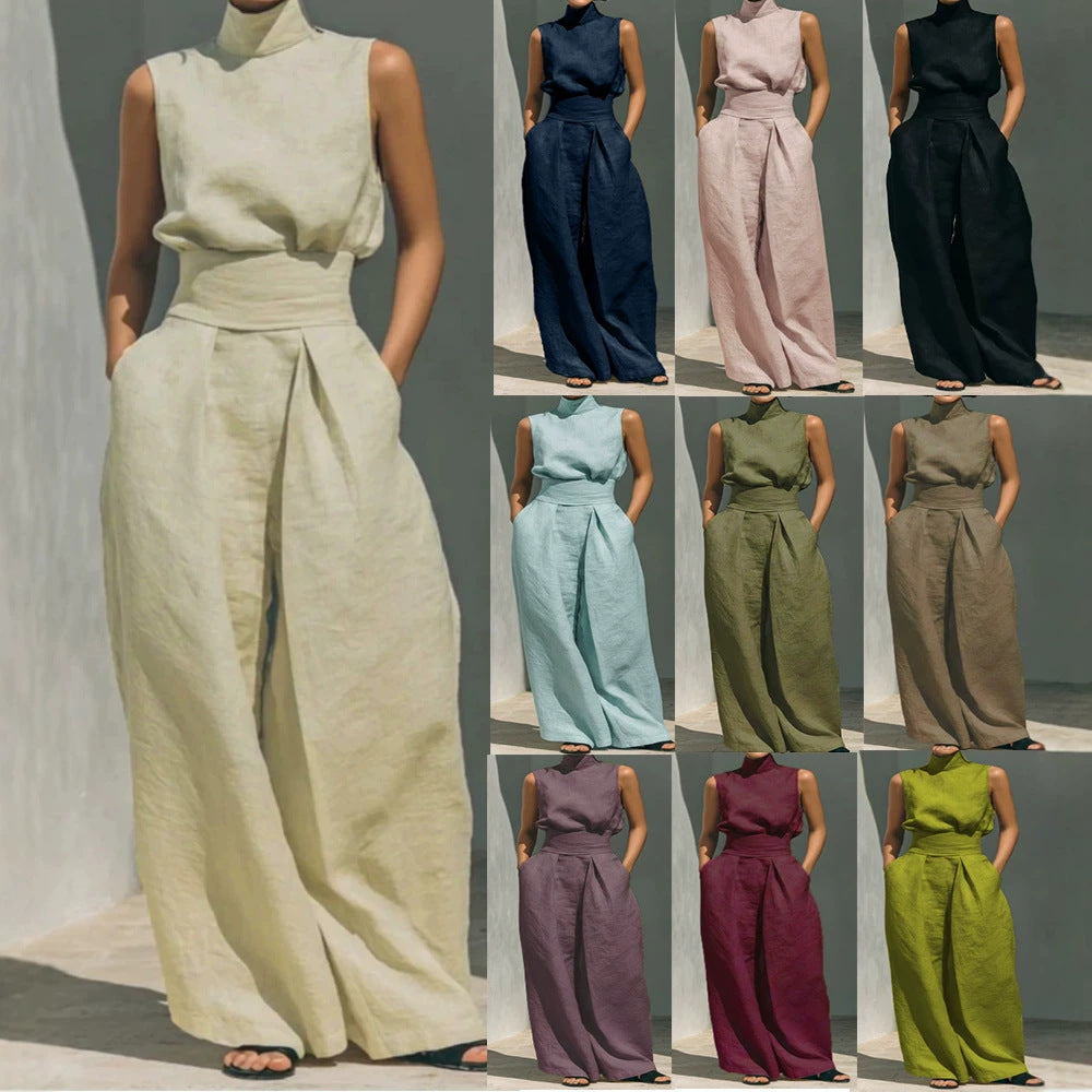 Women's Cotton Linen Sleeveless Trousers For Fashion Casual Suit
