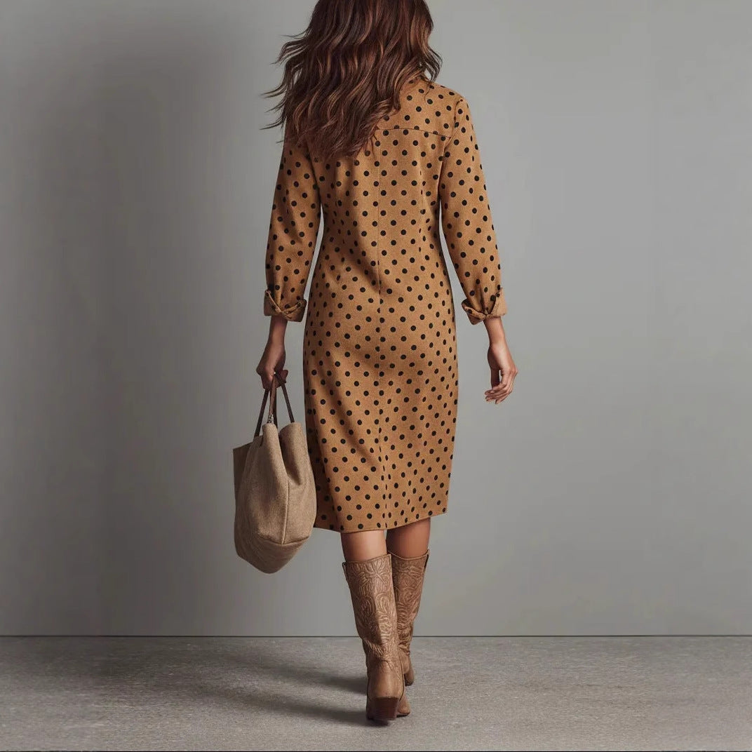 Women's Below The Knee Long Sleeve Polka Clothing
