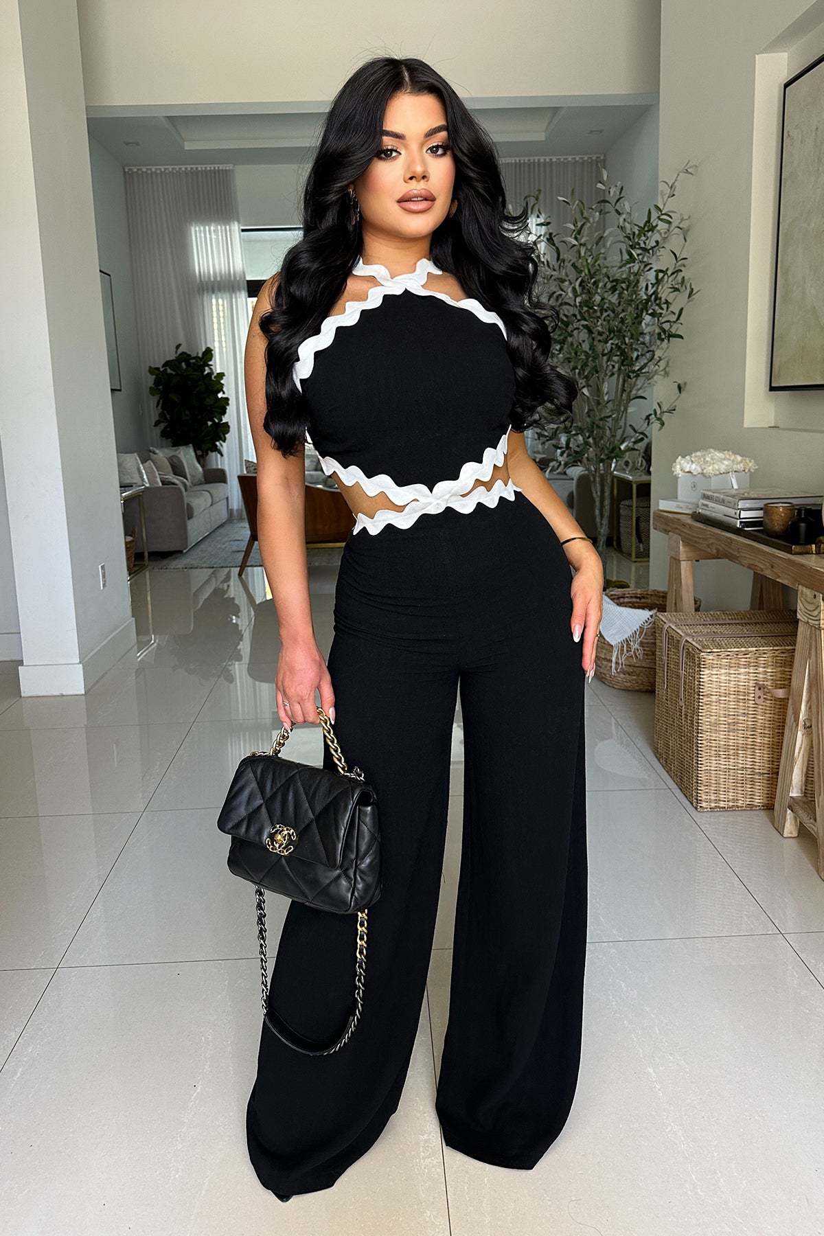 Women's Personalized Wave Line Stitching Sleeveless Jumpsuits