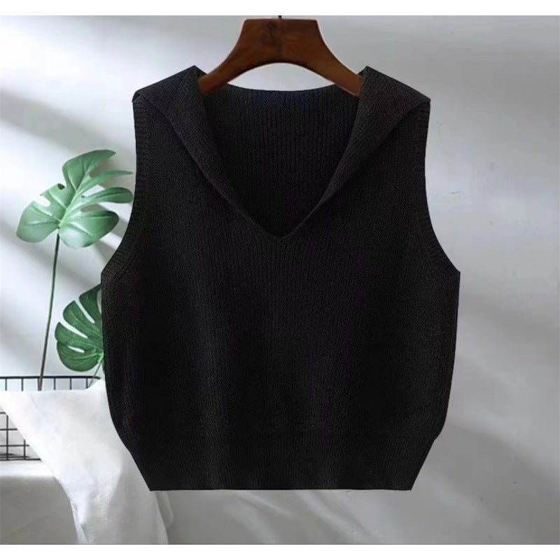 Women's Collar Bandage Dress Knitted Loose Outer Wear Women's Vest