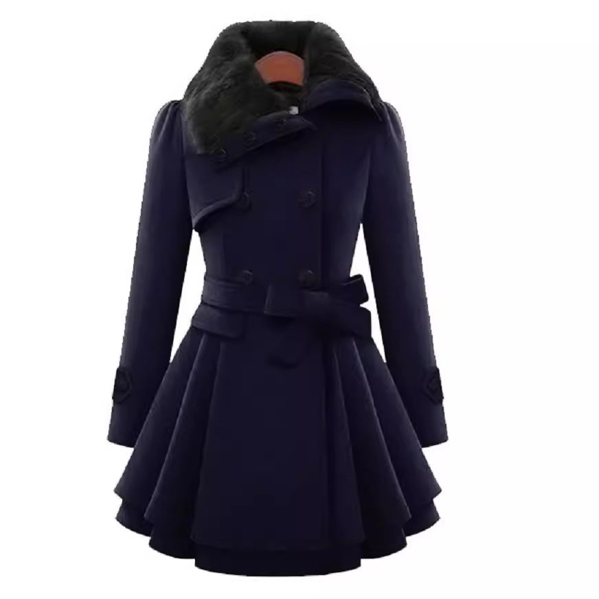 Women's Large Mid-length Woolen Double Breasted Overcoat Coats
