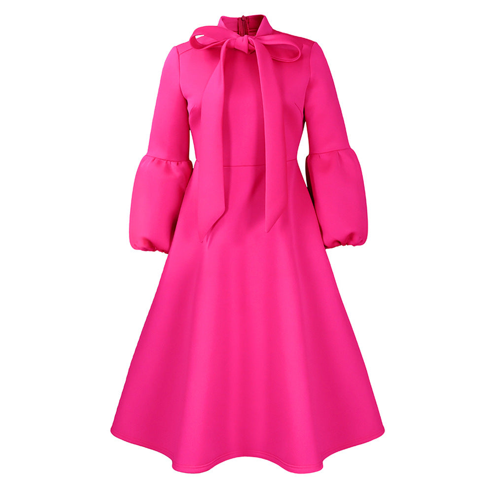 Fashion Lantern Sleeve High Waist Bow Dresses