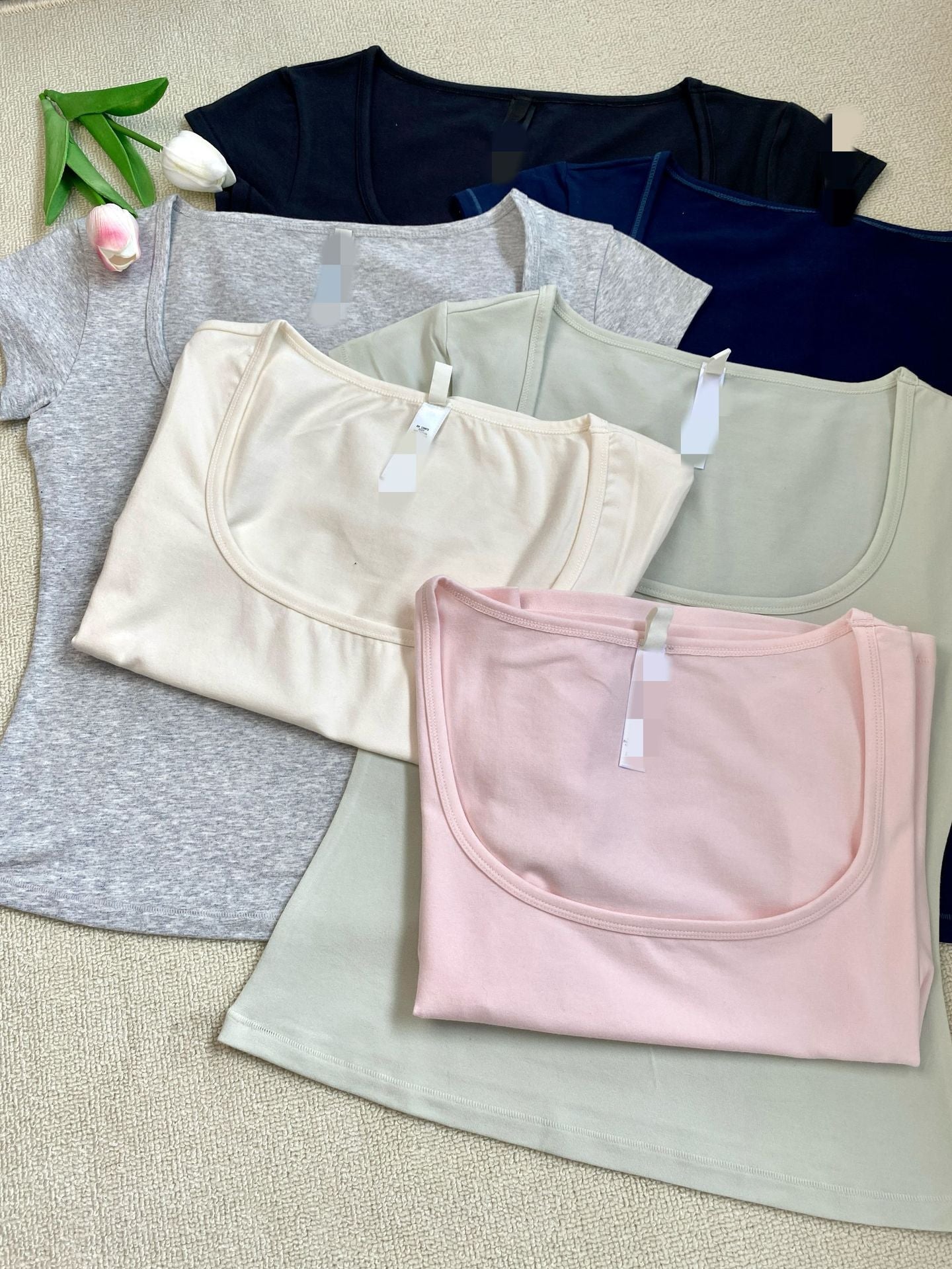 Hot Square Collar Slimming Sleeve T-shirt Blouses
