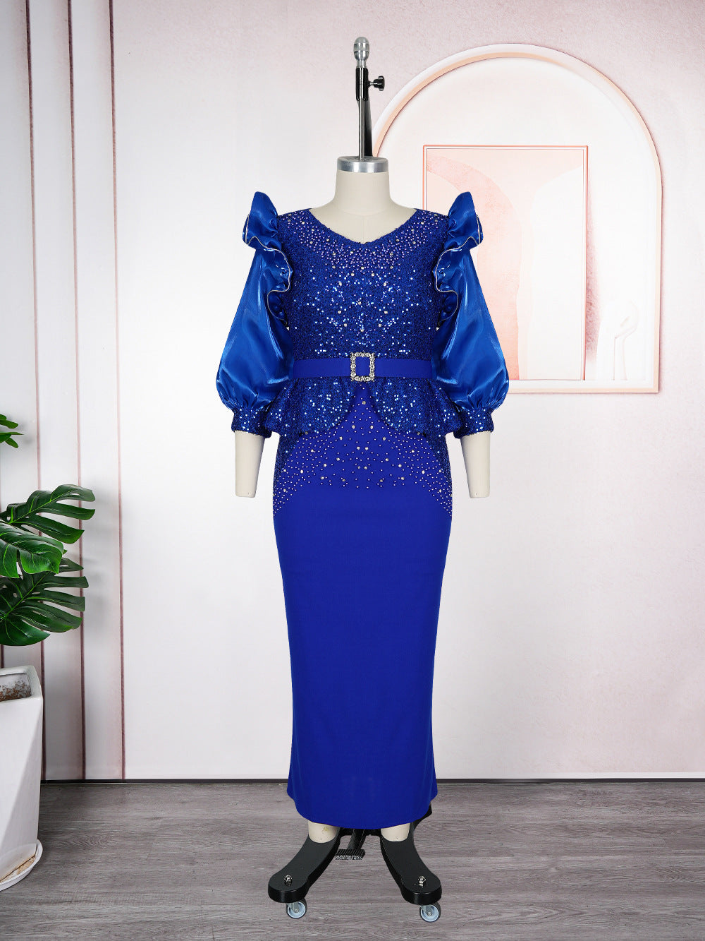 Women's Puff Sleeve Dress Party Dinner Beaded Dresses