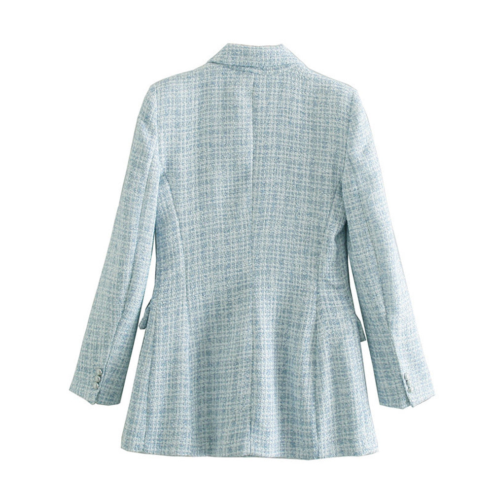 Women's Autumn Tweed Pocket Decoration Retro Long Blazers